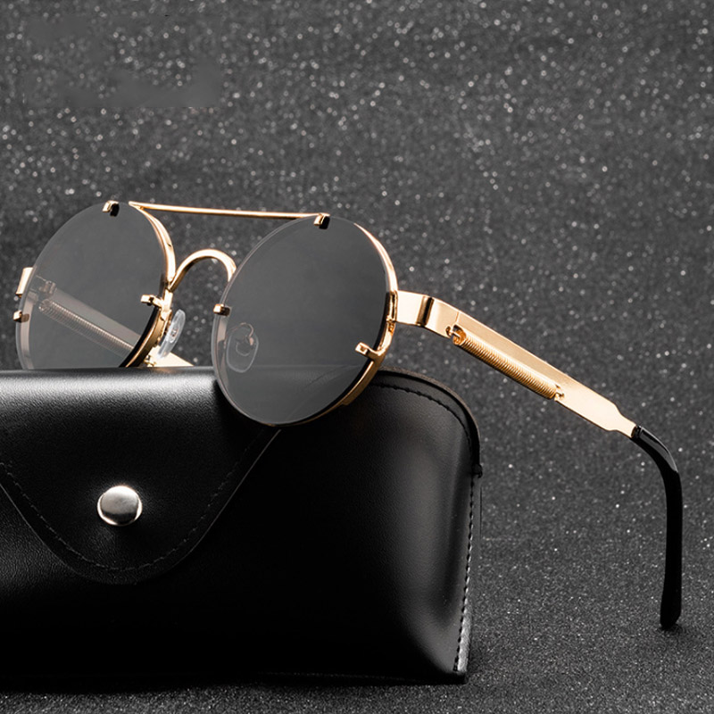 Vintage Polarized Steampunk Sunglasses Mens Brand Design Round UV400 Sun glasses