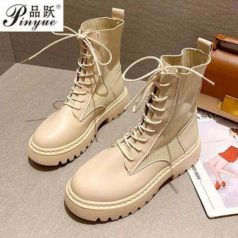 Ankle Boots for Women 2022 Autumn Motorcycle Boots Thick Heel PlatfoAnkle Brm Shoes Woman Slip on Round Toe Fashion  Boots ► Photo 1/6