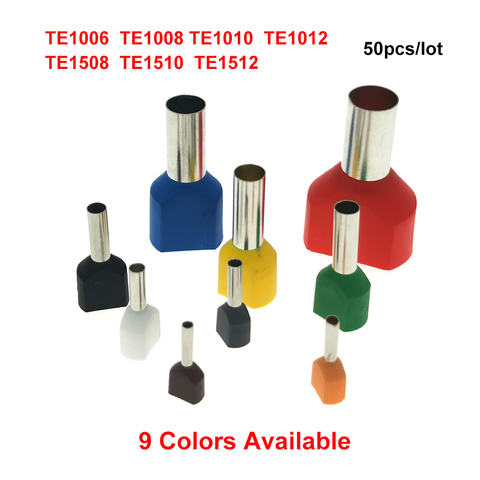 50pcs Dual Wire Tube Pre-insutated Cord End Crimp Terminals TE1006~1512 Electrical Cable Ferrules Copper 18-16AWG 1.0  1.5mm² ► Photo 1/6