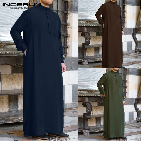 INCERUN Men Muslim Islamic Kaftan Arab Vintage Long Sleeve Men Thobe Robe Loose Dubai Saudi Arab Kaftan Men Clothing 2022 S-5XL ► Photo 1/6