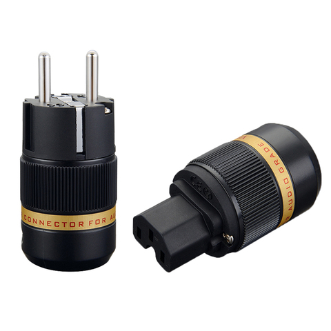 Viborg VE501R+VF501R Pure Copper Rhodium Plated Schuko EU Power Plug European Male connector+IEC Female Connector Plug ► Photo 1/4