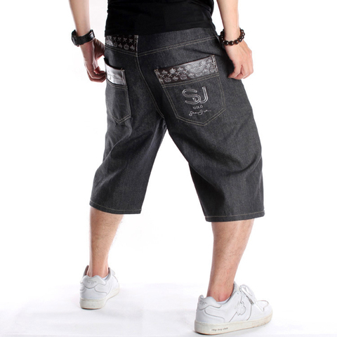 Summer Plus Size 30-46 Wide Leg Hip-Hop Black Jeans Shorts Male Skateboard Swag Baggy Men Capri Denim Pants ► Photo 1/4