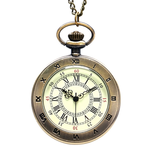 Simple Style Steampunk Beige Dial Small Antique Bronze Roman Numerals Dial Quartz Pocket Watch Necklace Pendant Mens Gifts Women ► Photo 1/6