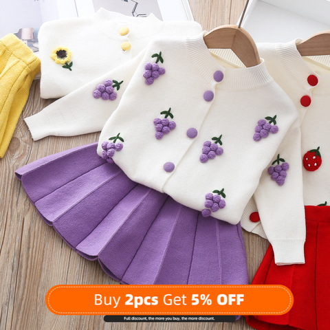 2022 New Style Girls Christmas Autumn Clothing Knitted Piece GIRL'S Cute Sweater Suit Skirt Warm Cardigan Pleated Skirt Girl Set ► Photo 1/6