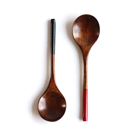 Wooden Spoon Soup-Teaspoon Solid Wood Porridge Spoon  Honey Coffee Creative Japanese-Style Green Tableware For Kicthen ► Photo 1/6