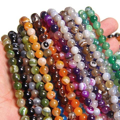 Natural Blue Green Red Yellow Purple Smooth Stripe Agates Stone Beads Round Loose 4 6 8 10 12 MM Agates Beads For Jewelry Making ► Photo 1/1