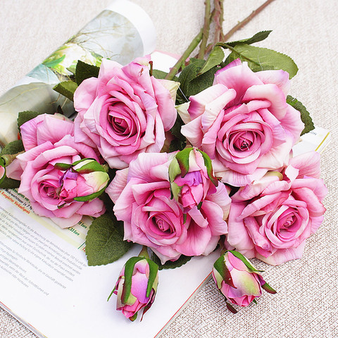 2 heads/bundle Curling roses artificial flowers Valentine's day wedding home soft decor handmade diy vases for household product ► Photo 1/6