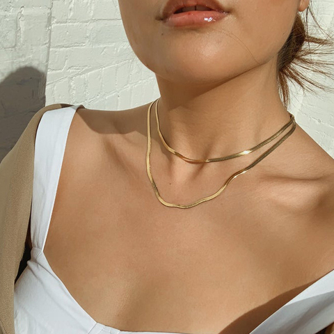 Charm Women Snake Chain Choker Necklace Stainless Steel Gold Silve Color Flat Herringbone Chokers Link for Girls 4mm ► Photo 1/6