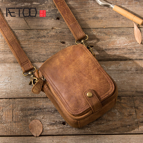 AETOO 2017 Retro mobile phone pockets male handmade leather Messenger mini casual bag scrub leather leather bag shoulder bag ► Photo 1/4