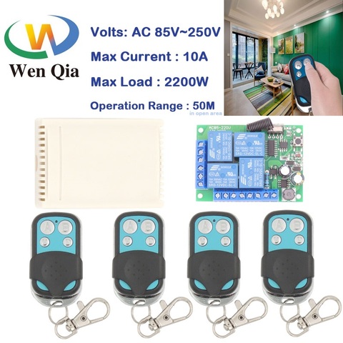 Wenqia Remote Control Switch AC 85V~220V 10Amp 2200W 4CH 433MHz Wireless Relay Receiver Controller for Garage\Bulb\light switch ► Photo 1/6