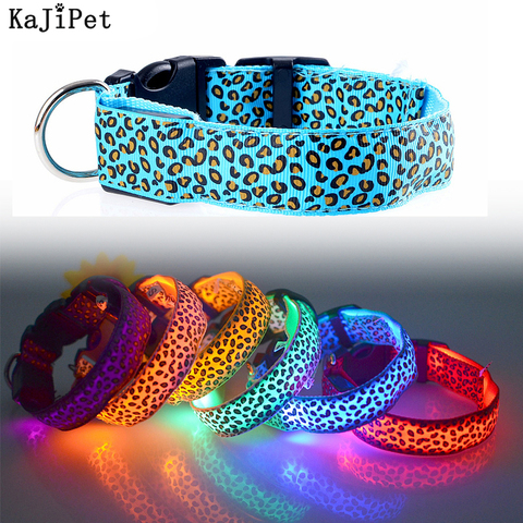 Leopard LED Dog Collar Luminous Adjustable Glowing Collar For Dogs Pet Night Safety Nylon Collar Luminous LED Bright Dog Collar ► Photo 1/6