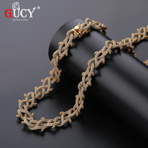 GUCY New Hip Hop Thorn Cuban Chain Necklace Micro Pave CZ Stones All Iced Out  Available Necklaces for Men Gifts ► Photo 1/6
