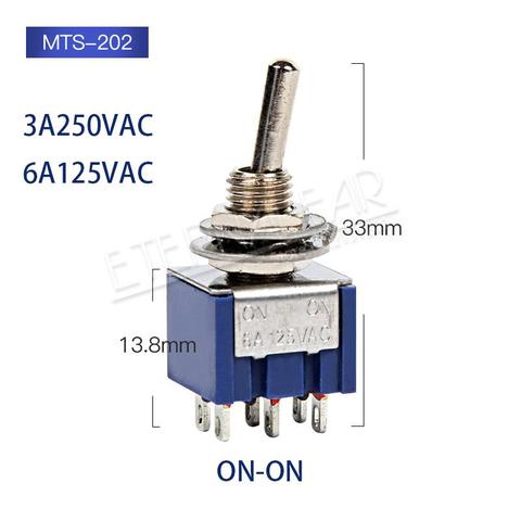 Rocker Switches Lights Motors Button Rocker Arm Single Connection SPDT MTS-202 Toggle Switch 3A 250V 6A 125V AC Mini 6PIN ON-ON ► Photo 1/6