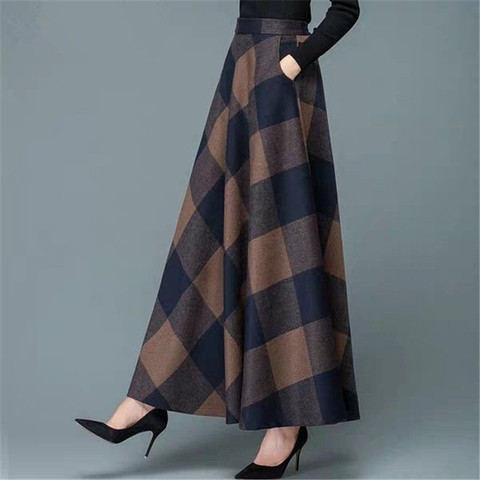 Winter Wool Plus Size 4XL Maxi Skirts Women Vintage A-Line High Waist Woolen Skirts Ladies Office Fashion Long Saia Streetwear ► Photo 1/6