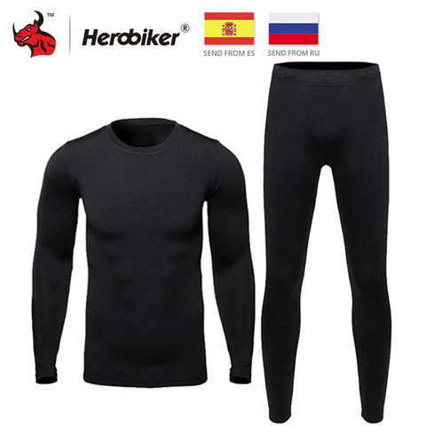 HEROBIKER Men Thermo Underwears Suits Set Motorcycle Skiing Winter Warm Base Layers Tight Long Johns Tops & Pants Set ► Photo 1/6
