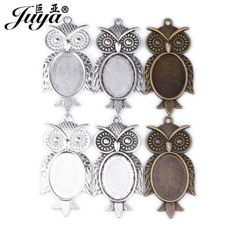 10pcs/lot Owl charm Pendant Base Setting Blank Bezel Tray Fit Oval 18X25mm Oval Glass Cabochon Dome Cameo For DIY Jewelry Making ► Photo 1/6