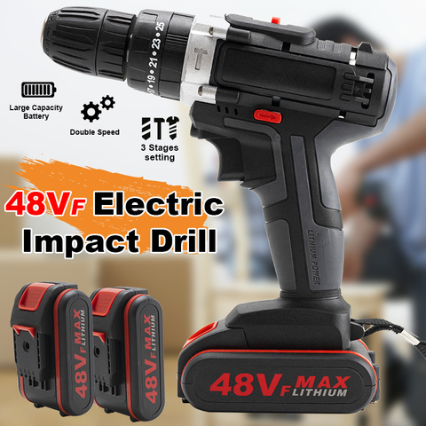 48VF Electric Impact Drill 25+3 Torque Stage Cordless Drill Wrench Wireless Electric Drill Set with LED 2 Speed+Battery For Home ► Photo 1/6