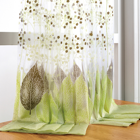 BHD Sheer Tulle Window Curtains for Living Room the Bedroom the Kitchen Modern Tulle Curtains Green Leaves Fabric drapes ► Photo 1/6