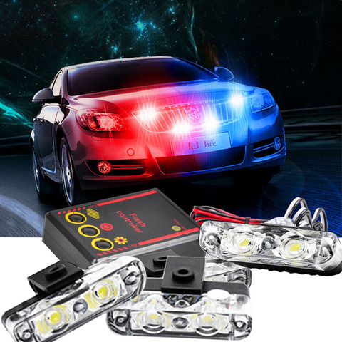 1Set 4 IN 1 led flashing Mini Emergency Vehicle LED Warning Lights 12V Waterproof Red and blue led light police strobe light ► Photo 1/2