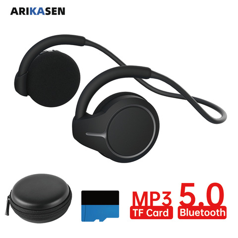 Arikasen Bluetooth headphones with TF card MP3 Player Sport Bluetooth 5.0 earphone wireless headsetswith carry case microphone ► Photo 1/6