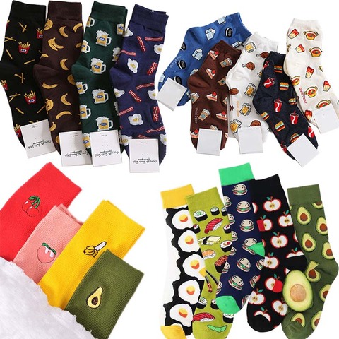 Harajuku happy socks men funny Cartoon fruit avocado banana burger fries beer biscuit fried chicken food socks skateboard socks ► Photo 1/6