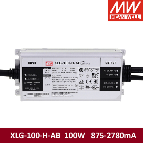 MEAN WELL constant power LED Driver 3 IN 1 Dimming IP67 XLG-100-H-AB 100W outdoor Meanwell Power Supply for plant grow Light ► Photo 1/5