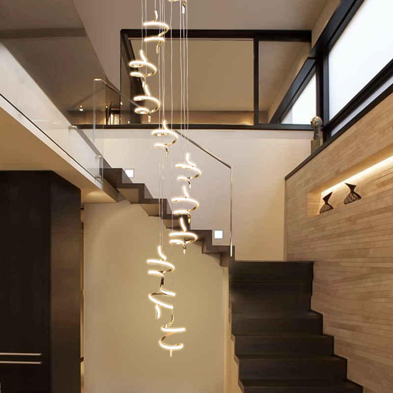 LED wooden pendant lamp chandelier duplex villa stair living Room drop light