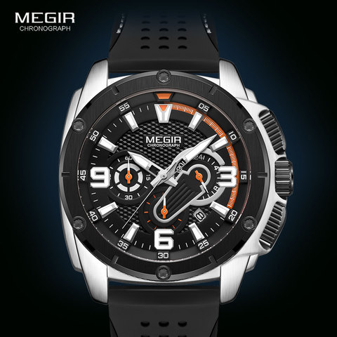 MEGIR Men's Chronograph Quartz Watches 2022 Luxury Top Brand Military Sport Wristwatch Silicone Strap Waterproof Watches Men ► Photo 1/6