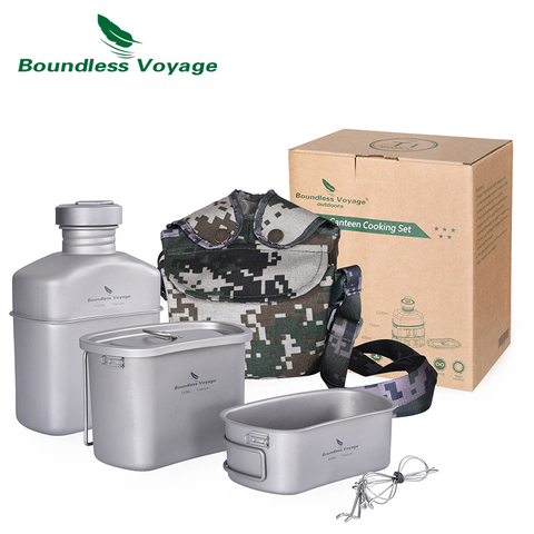 Boundless Voyage Military Canteen Cups Set Camping Titanium Water Bottle Pot Bowl Cooking Mess Kit Lightweight Outdoor Utensil ► Photo 1/6