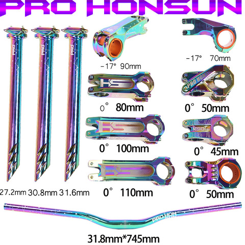 PRO HONSUN bicycle stem Handlebar seatpost Colorful negative Angle -17° 0° 50mm 70mm 90mm short  stem 27.2/30.8/31.6mm seatpost ► Photo 1/6