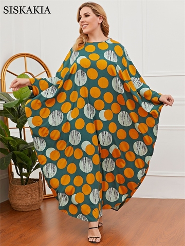 Oversized Polka Dot Print Abaya Dress For Women Batwing Sleeve Ethnic Kaftan Arabic Dubai Turkish Robes Long Muslim Clothing ► Photo 1/6