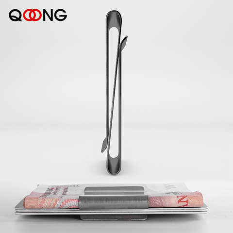 QOONG Stainless Steel Slim Double Sided Men Women Money Clip Wallet Metal Credit Card Money Holder Bill Steel Clip Clamp ML1-005 ► Photo 1/6