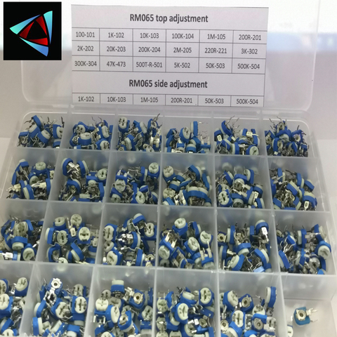 480Pcs/Box 24Values RM065 100R - 2M Carbon Film Horizontal Trimpot Potentiometer Assortment Kit Variable Resistor ► Photo 1/1