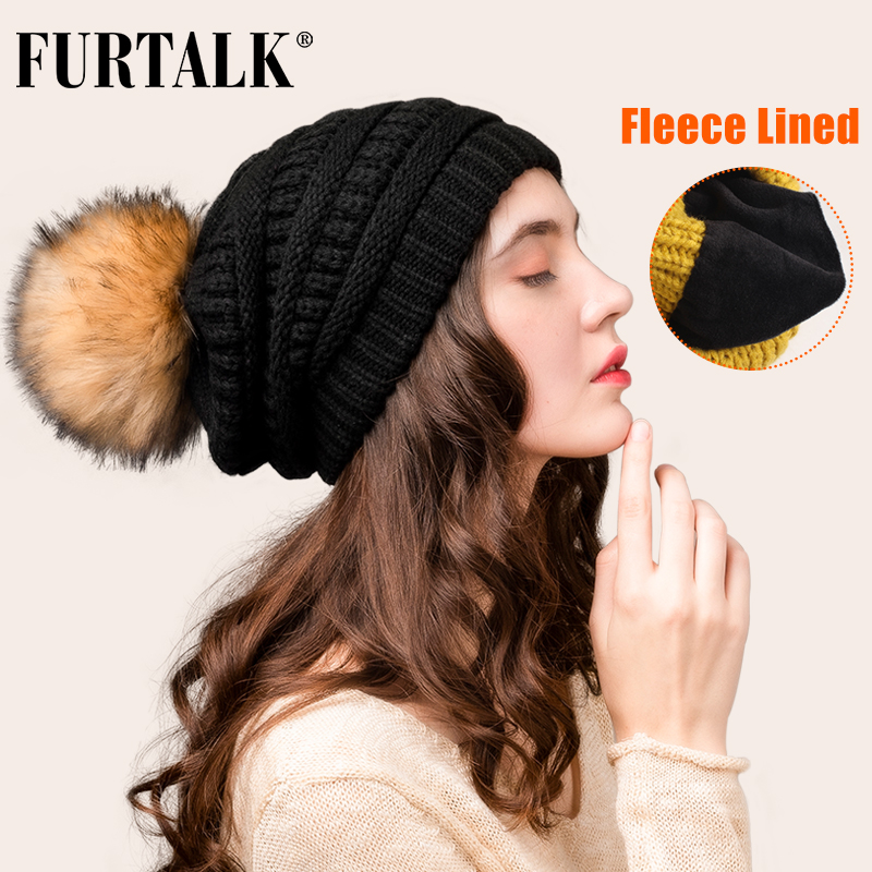 LLTT Autumn Women Warm Knitted Fleece Inside Slouchy Velvet Caps Winter Women Hats Color : Black