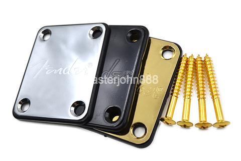 Lettering Carved Electric Guitar Neck Plate&4 Screws For Strat/Tele Style Electric Guitar/Bass Chrome/Gold/Black ► Photo 1/6