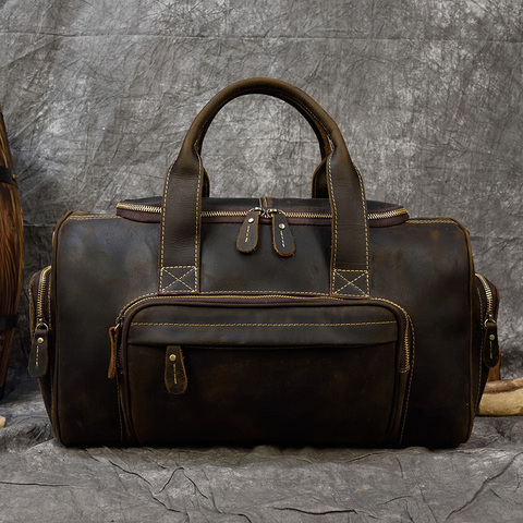 MAHEU Featured Crazy Horse Men Leather Duffle BagTravel Bag Dual Use Vintage Weekend Bag Cowhide Weekender Bag Man Totes Handbag ► Photo 1/6