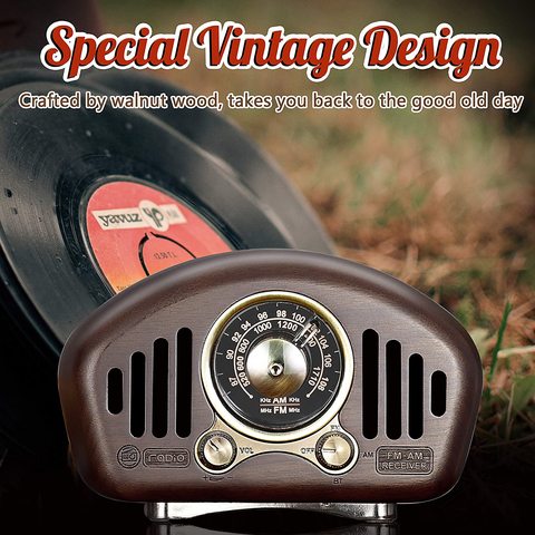Classic retro portable solid wood bluetooth speaker vintage radio FM AM AUX  mp3 player loud sound for Rechargeable gift Package ► Photo 1/6