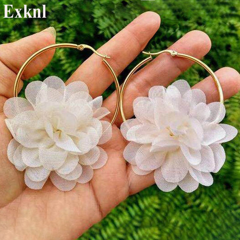 Exknl Lace Flower Statement Big Earrings Women Wedding Party Trendy Large Drop Earrings 2022 Bohemian Jewelry Wholesale Bijoux ► Photo 1/6