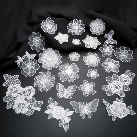 Iron or sew on lace embroidered patches white transparent organza flower butterfly appliques for clothing stripes on clothes diy ► Photo 1/6