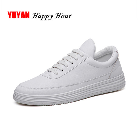 Men Sneakers Soft Leather Casual Shoes Flat Fashion Brand Sneakers Men's White Shoes Black KA015 ► Photo 1/6
