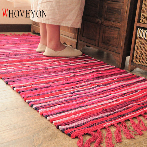 New Hand-woven Tassel Carpet Northern Europe Bedroom Carpet Cotton Linen Kitchen Mats Bathroom Doormat Absorbent Rug Area Rug ► Photo 1/6