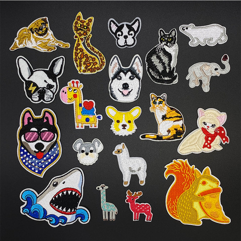 Cartoon Animals dog cat Clothes Patches for Stripes Cute Clothing Stickers Iron on kids Appliques Embroidery Badges ► Photo 1/6