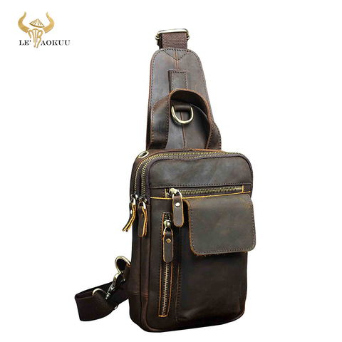 Quality Men Crazy Horse Leather Fashion Sling Chest Bag Design Travel Triangle Cross body Bag Daypack 8