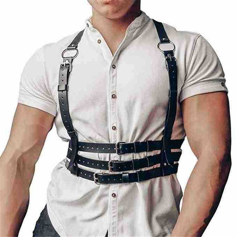 Buy Punk Black Leather Body Shoulder Harness Half Chest Cage Belt