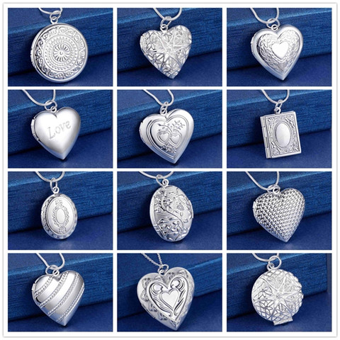 Cheap Silver Color Heart Locket Pendant Necklace Fashion Classic Woman Photo Frame Necklace Best Gift Jewelry Top Quality ► Photo 1/6