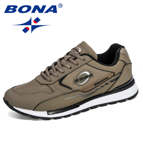 BONA Men's New Running Shoes Leather Trendy Sneakers Men Outdoor Casual Shoes Man Training Lace up Lightweight Sports Shoes ► Photo 1/6
