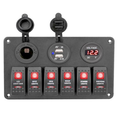 Waterproof Car Boat Switch Panel 12~24 V + USB Charging Port +LED Rocker Control Switch Panel Circuit Breaker Digital Voltmeter ► Photo 1/6