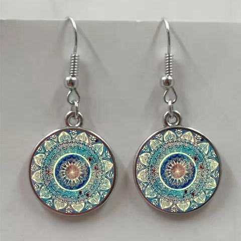 Fashion Glamour Mandala Art Picture Earrings Henna Crystal Earrings Yoga Om Symbol Zen Buddhist Glass Earrings Women Jewelry ► Photo 1/6