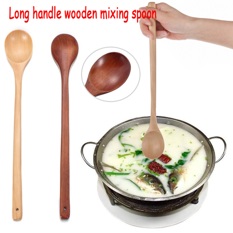 Long Handle Wooden Spoon Natural Solid Wood Coffee Tea Spoons Lengthening Stirring Cooking Catering Scoop Cook Tools Mini Small ► Photo 1/6