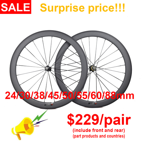 Ultra light 700C bicycle carbon wheels 24/30/35/38/45/50/55/60/75/88mm deep clincher tubular carbon wheels road bike wheels ► Photo 1/5